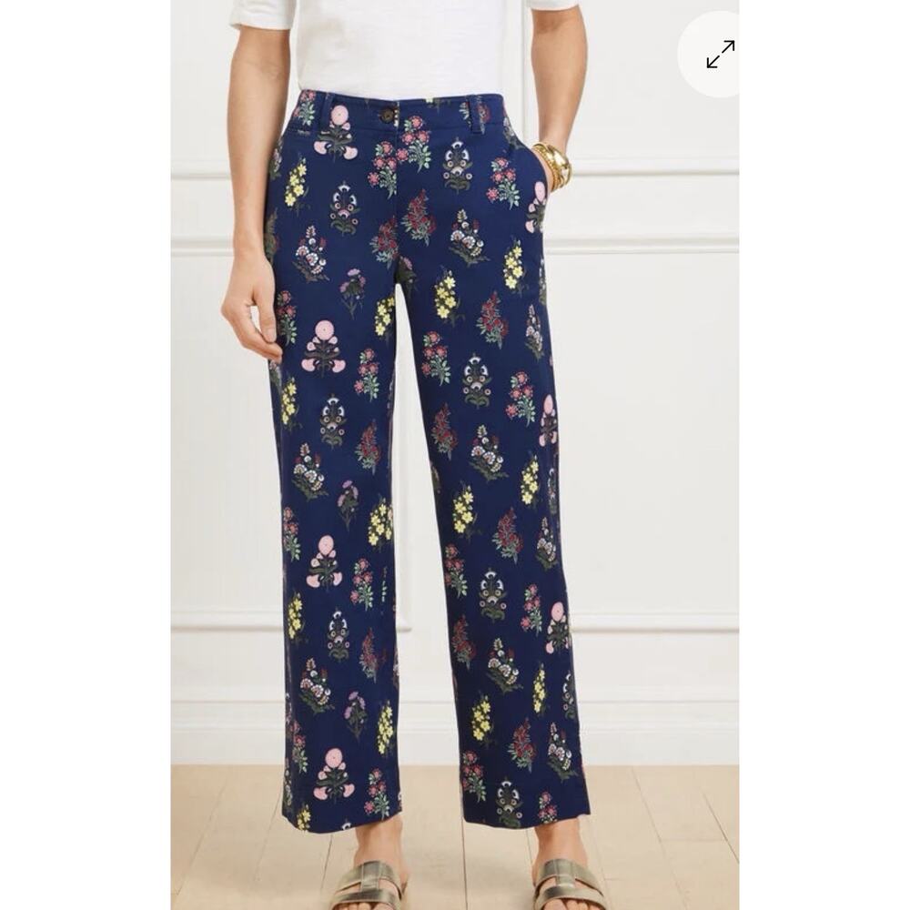 Talbots Wide Ankle Twill Pants Floral Radiance 8P Petite Cropped Cottage Coastal